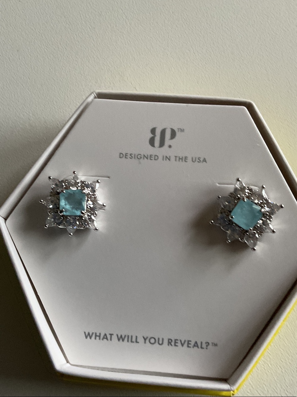 bp Aqua Square Halo Stud Earrings